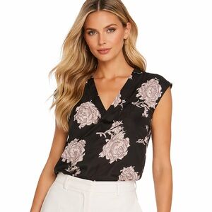Judith & Charles Silk Floral Blouse — Black Peony Print V-Neck Top Size 2
